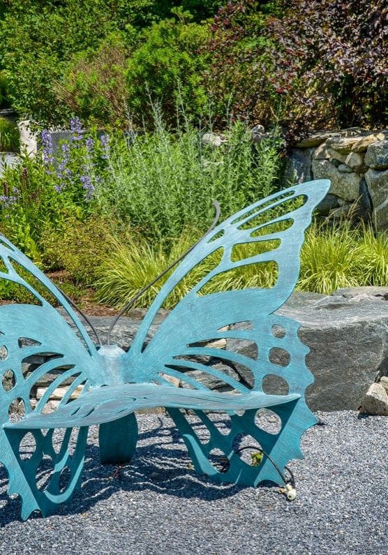 A giant blue butterfly at the Northshire garden in Manchester, Vermont